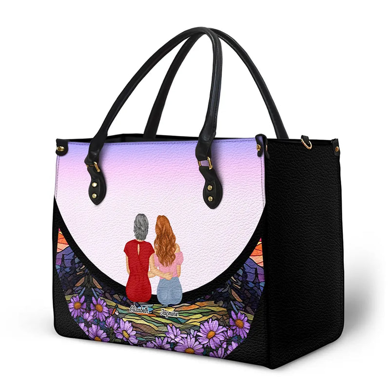 Gift For Women, Gift For Mother, Gift For Grandma, Single Mom, Mom - Daughters (Adult), Mom - Daughters (Young), Mom - Sons, Mom - Children, Grandma - Grandkids, Love - Grandma And Grandkids On The Moon - Personalized Leather Bag