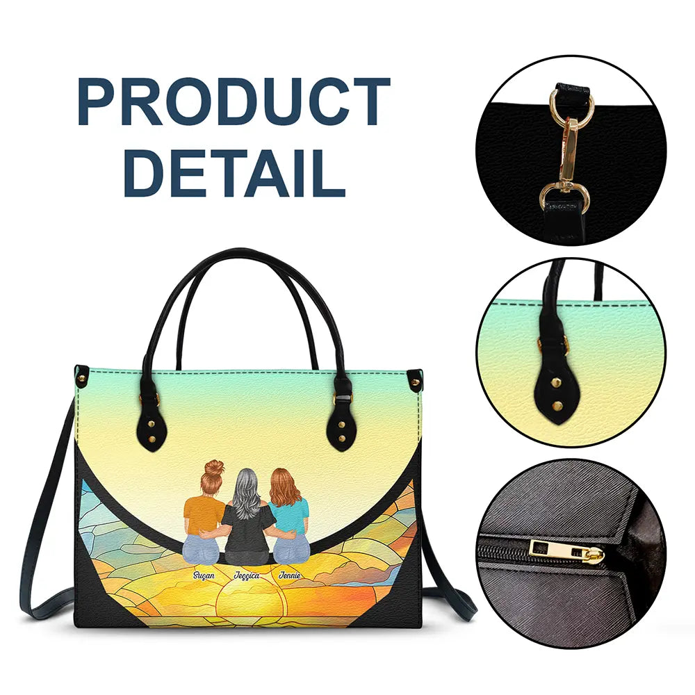 Gift For Women, Gift For Mother, Gift For Grandma, Single Mom, Mom - Daughters (Adult), Mom - Daughters (Young), Mom - Sons, Mom - Children, Grandma - Grandkids, Love - Grandma And Grandkids On The Moon - Personalized Leather Bag