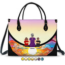 Gift For Women, Gift For Mother, Gift For Grandma, Single Mom, Mom - Daughters (Adult), Mom - Daughters (Young), Mom - Sons, Mom - Children, Grandma - Grandkids, Love - Grandma And Grandkids On The Moon - Personalized Leather Bag