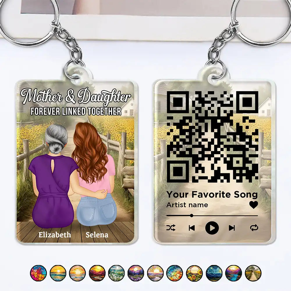 QR Code Mother Daughters Forever Linked Together - Personalized Acrylic Keychain