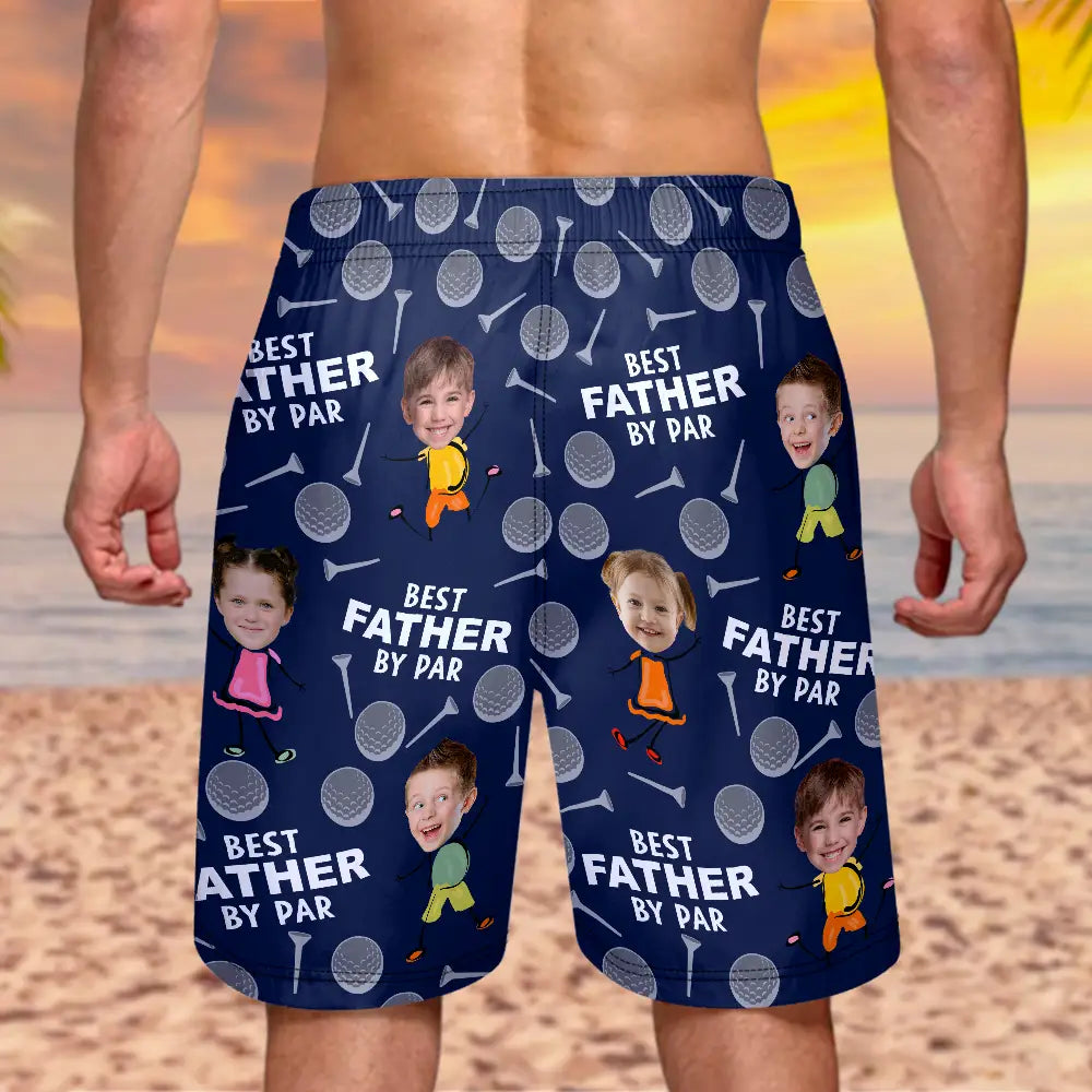 Gift For Father,Gift For Husband,Sport Dad,Golf,Dad's Hobby,Dad,Children - Custom Photo Best Daddy By Par Funny Golf Lover - Personalized Unisex Beach Shorts