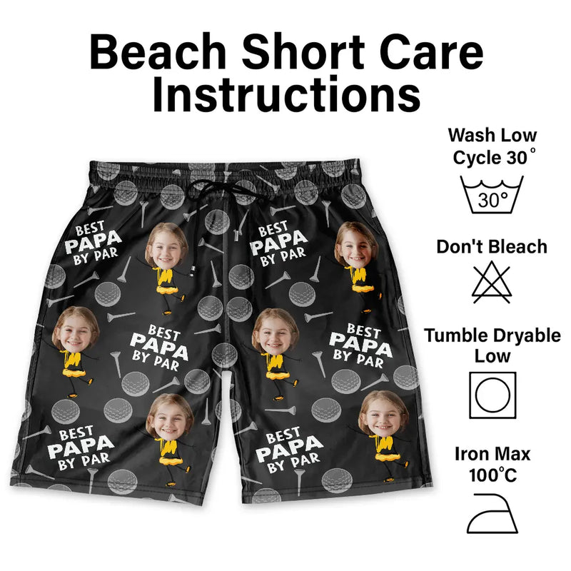 Gift For Father,Gift For Husband,Sport Dad,Golf,Dad's Hobby,Dad,Children - Custom Photo Best Daddy By Par Funny Golf Lover - Personalized Unisex Beach Shorts