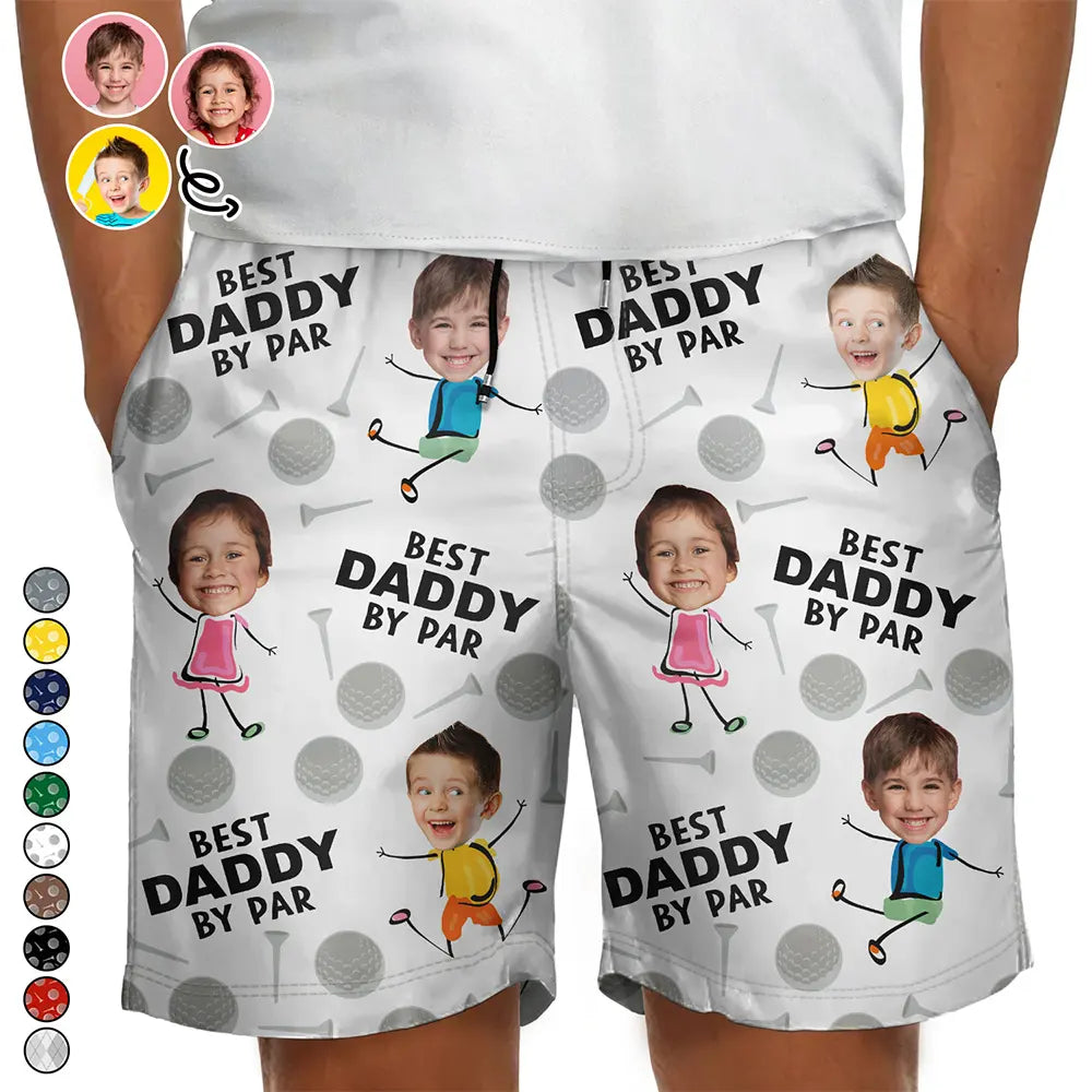 Custom Photo Best Daddy By Par Funny Golf Lover - Personalized Unisex Beach Shorts
