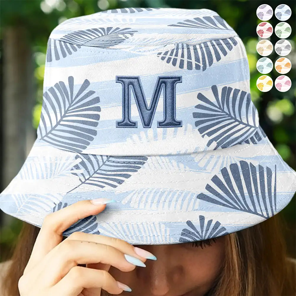 Monogram Tropical Pattern - Embroidery Text Effect Printed, Personalized Bucket Hat