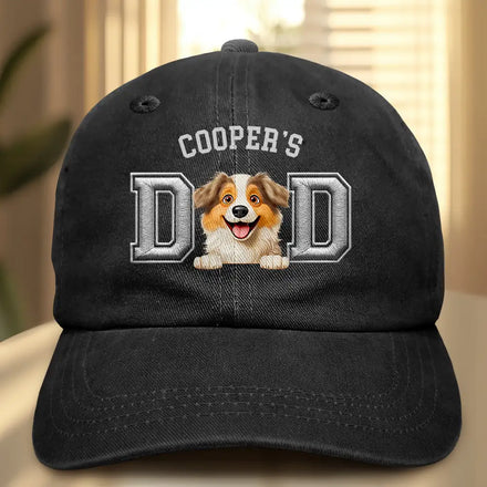 Dog Dad Dog Mom 3D Effect - Embroidery Text Effect Printed, Personalized Vintage Washed Denim Cap