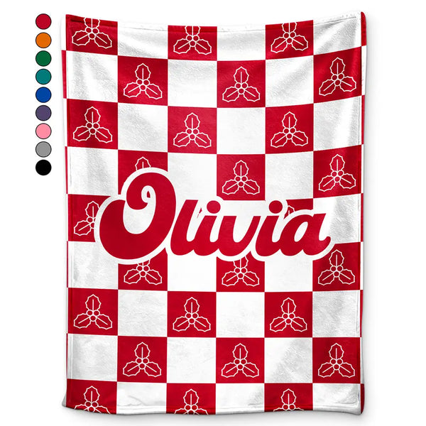 Gift For Yourself,Gift For Women,Gift For Men,Happy - Birth Month Flower Checkered Pattern - Personalized Fleece Blanket, Sherpa Blanket