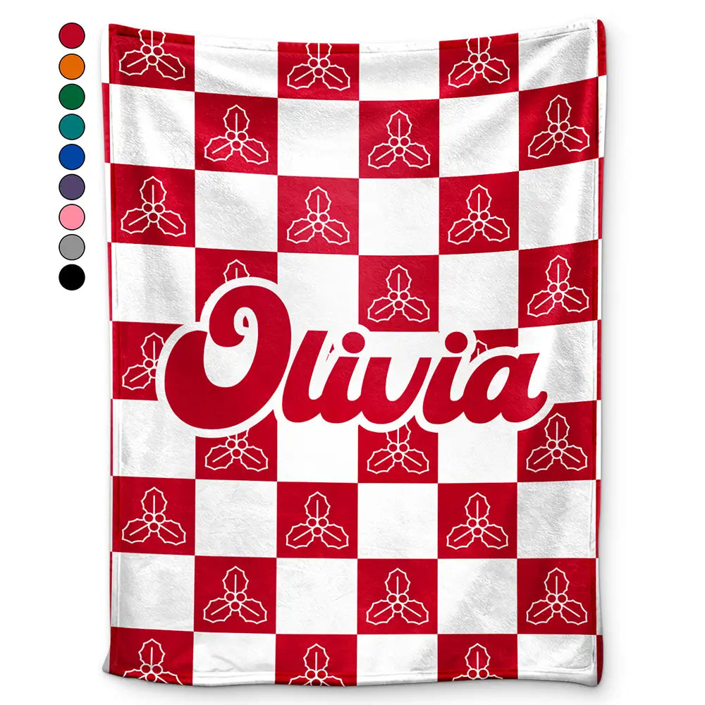Birth Month Flower Checkered Pattern - Personalized Fleece Blanket, Sherpa Blanket