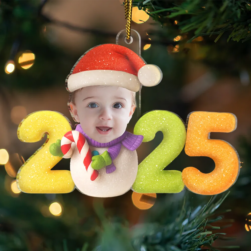 New baby,New Mom,New Dad,Funny,Parents,Gift For Kids,Gift For Grandkids,Cousin - Custom Photo Sweet Candy Snowman Funny Baby First Christmas - Personalized Custom Shaped Acrylic Ornament