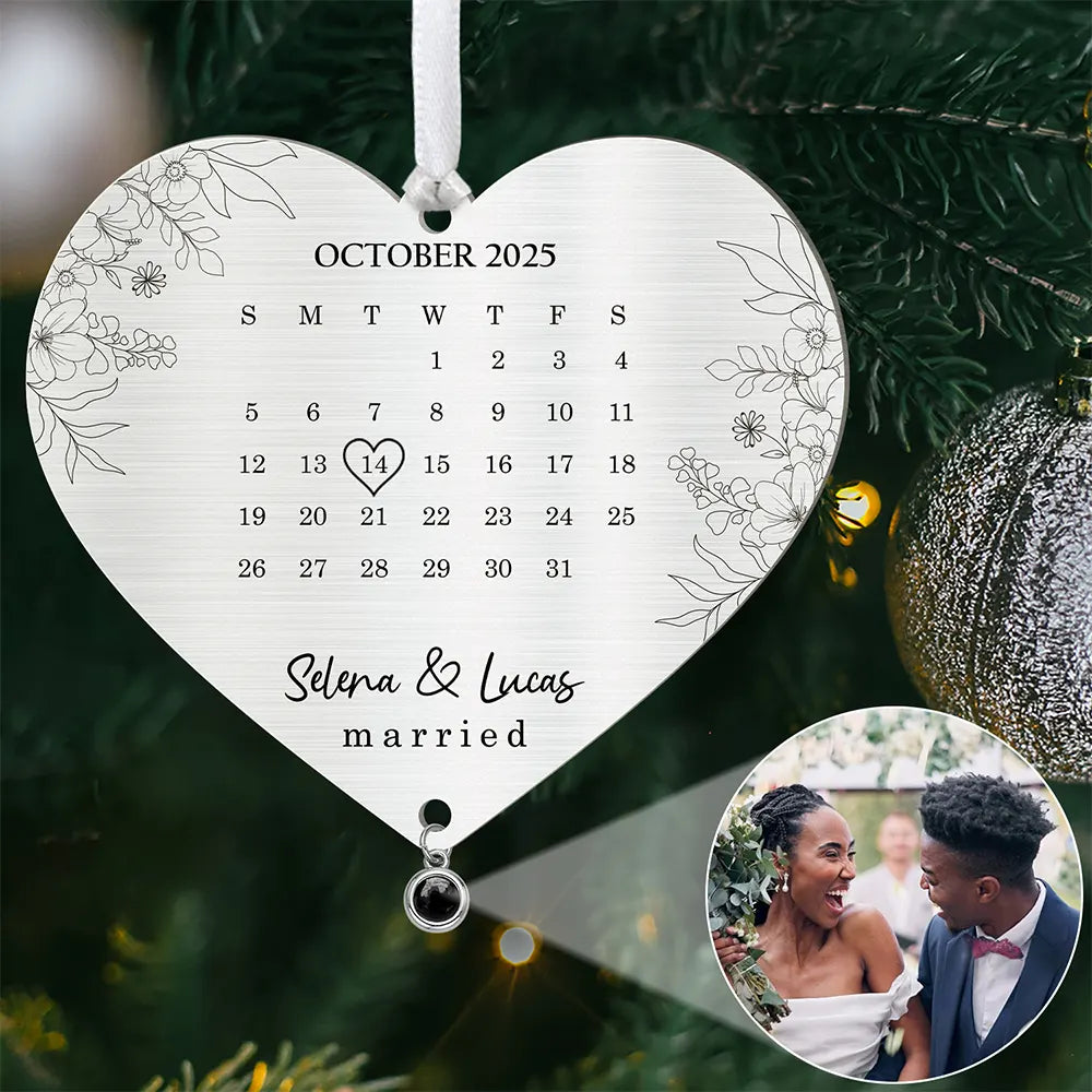 Custom Photo Calendar First Christmas Married Engaged Newlywed - Personalized Custom Shaped Photo Projection Ornament
