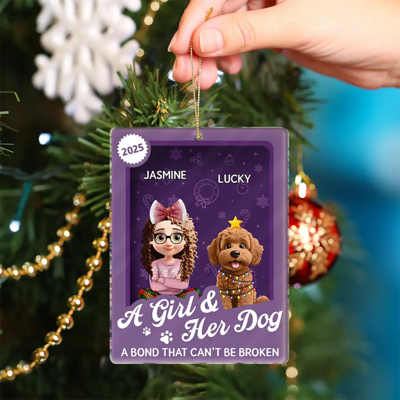 Pet Lovers,Pet Mom,Pet Dad,Dog Lovers,Dog Mom,Dog Dad,Happy,Christmas,Top Market - A Girl & Her Dogs Unbreakable Bond Toy Box - Personalized Custom Shaped Acrylic Ornament