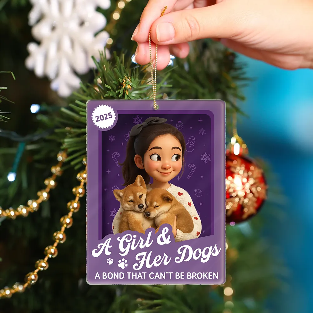 Pet Lovers,Pet Mom,Pet Dad,Dog Lovers,Dog Mom,Dog Dad,Happy,Christmas,Top Market - Custom Photo 3D Effect Figure Art A Girl & Her Dogs Unbreakable Bond - Personalized Custom Shaped Acrylic Ornament