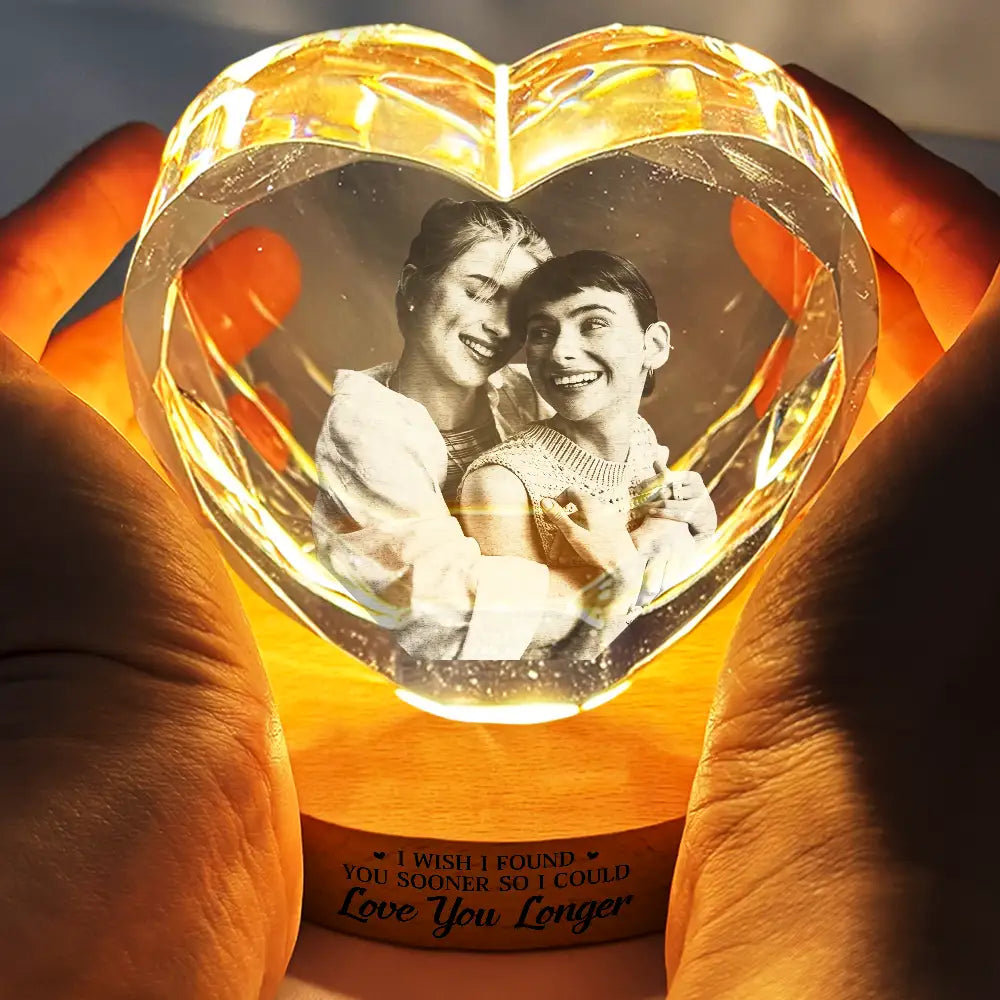 Custom Photo My Favorite Place In All The World Is Next To You - Personalized Crystal Heart Shaped Lamp