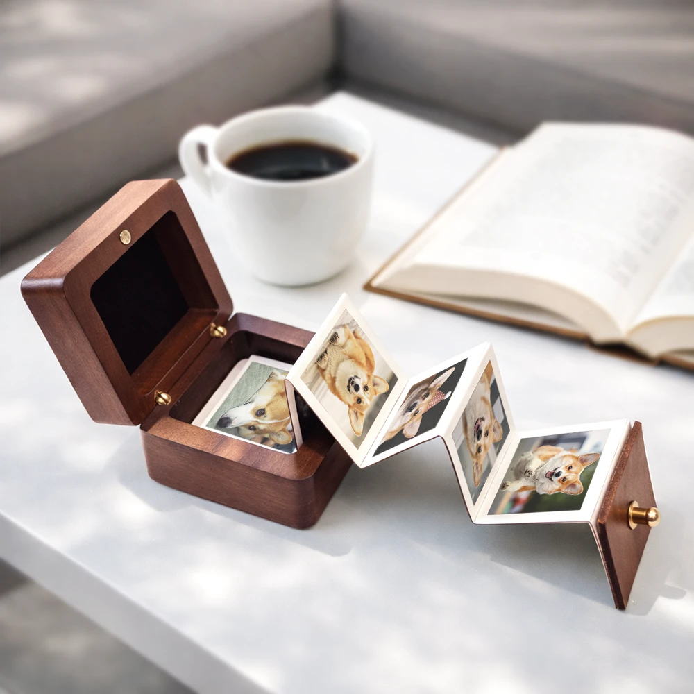 Pet Lovers,Pet Mom,Pet Dad,Pet Couple,Dog Lovers,Dog Mom,Dog Dad,Dog Couple,Cat Lovers,Cat Mom,Cat Dad,Cat Couple,Memorial,Sad - Custom Photo Favorite Hello And Hardest Goodbye - Personalized Wooden Accordion Photo Box