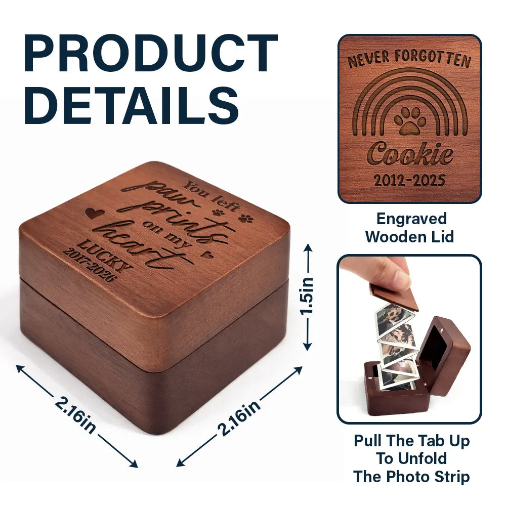 Pet Lovers,Pet Mom,Pet Dad,Pet Couple,Dog Lovers,Dog Mom,Dog Dad,Dog Couple,Cat Lovers,Cat Mom,Cat Dad,Cat Couple,Memorial,Sad - Custom Photo Favorite Hello And Hardest Goodbye - Personalized Wooden Accordion Photo Box