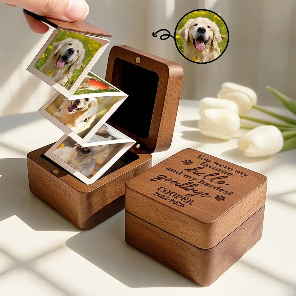 Custom Photo Favorite Hello And Hardest Goodbye - Personalized Wooden Accordion Photo Box