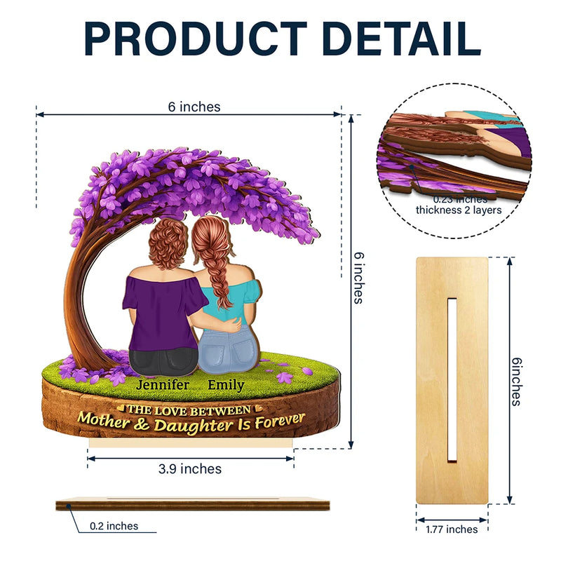 Gift For Mother,Mom,Daughters (Adult),Happy - The Love Between Mother & Daughter - Personalized Custom Shaped 2-Layered Wooden Plaque
