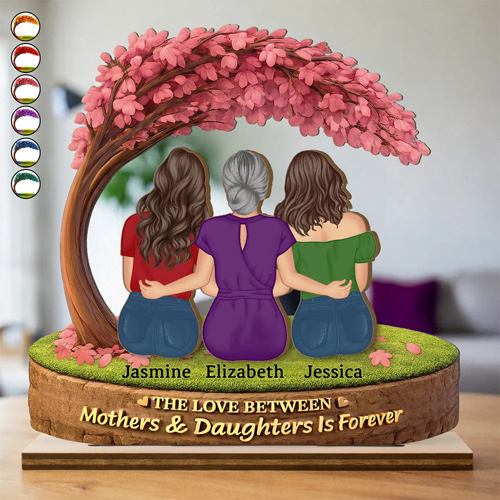 Gift For Mother,Mom,Daughters (Adult),Happy - The Love Between Mother & Daughter - Personalized Custom Shaped 2-Layered Wooden Plaque