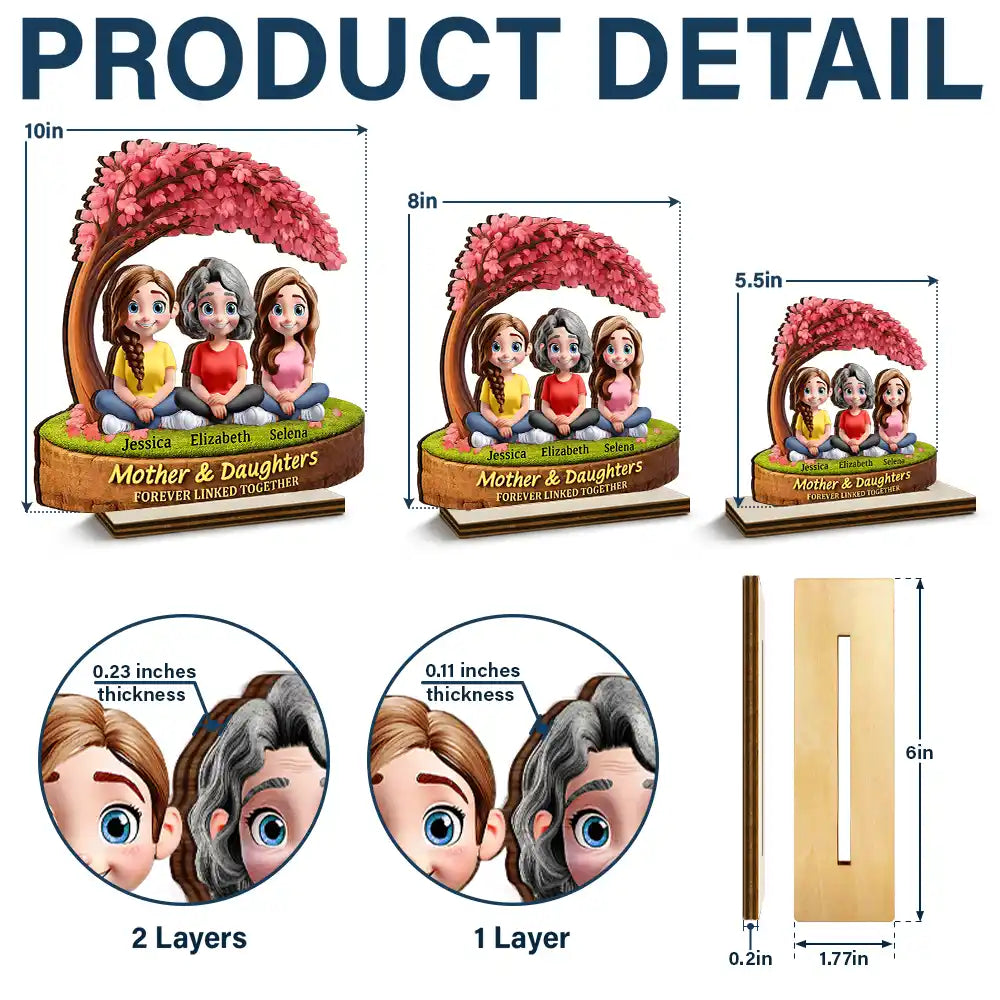 Mother Daughter Under The Tree Forever Linked Together - Personalized Custom Shaped 2-Layered Wooden Plaque