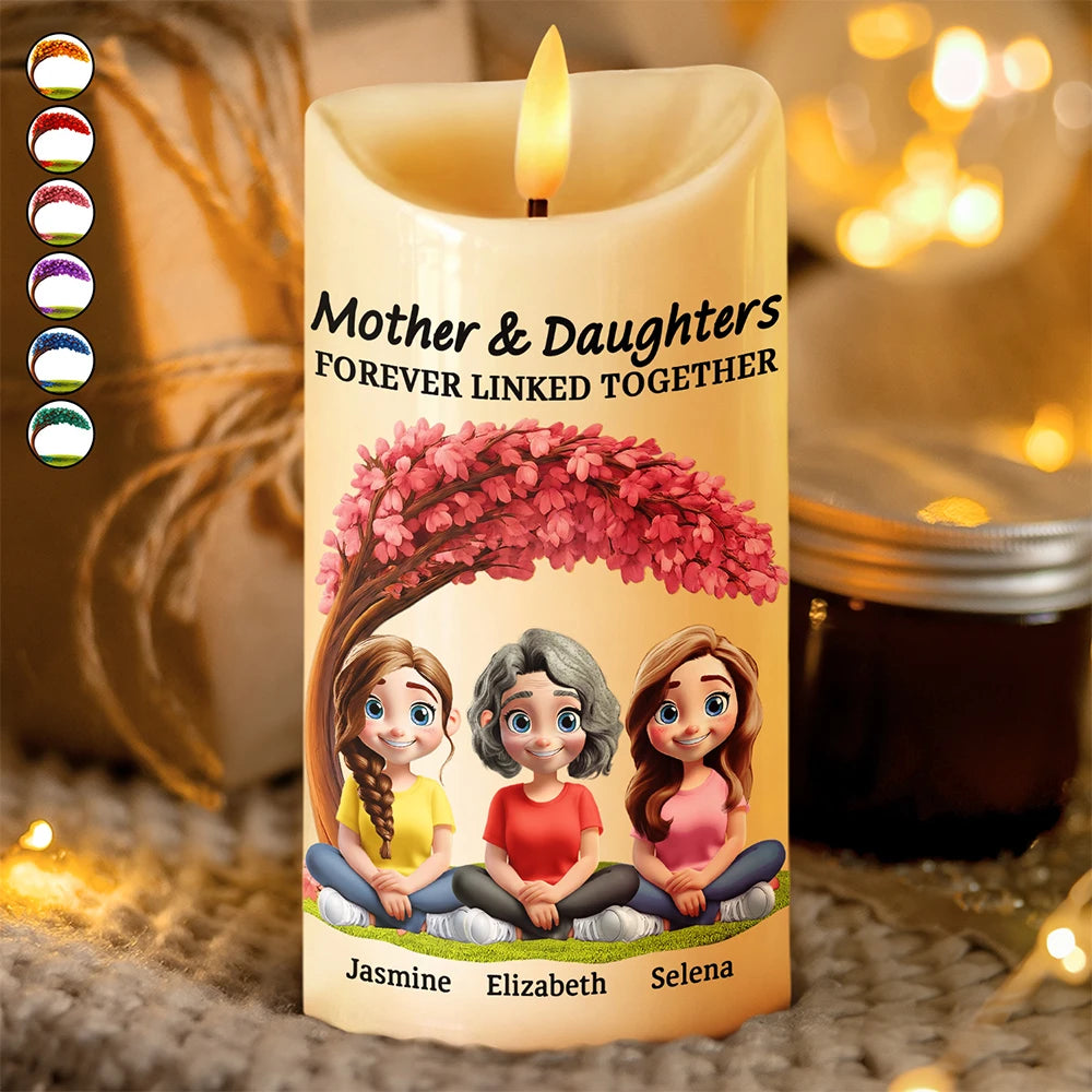 Mother Daughter Under The Tree Forever Linked Together - Personalized Flameless LED Candle