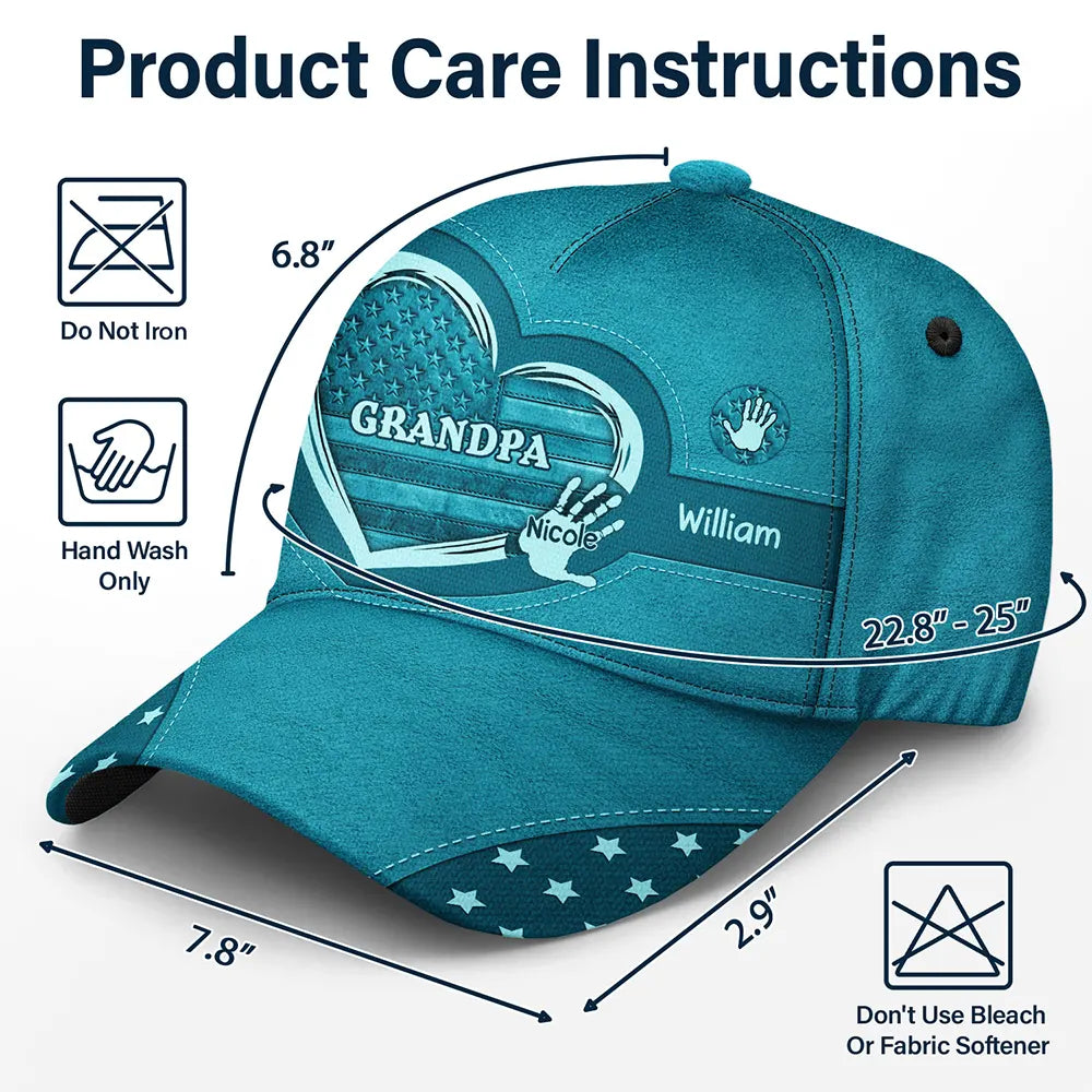 Independence Day,Gift For Father,Gift For Grandpa,Grandpa - Grandkids,Happy,Icon,Proud - Stars & Stripes Grandpa Dad Kids Handprints - Personalized Classic Cap