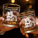 Custom Photo,Gift For Father,Dad - Daughters (Young),Non-Eng,Photo - Pencil Sketch (Dark BG),Proud - Custom Photo White Pencil Sketch Art Just A Dad And His Girl - Personalized Whiskey Glass