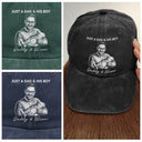Custom Photo,Gift For Father,Dad - Daughters (Young),Non-Eng,Photo - Pencil Sketch (Dark BG),Proud - Custom Photo White Pencil Sketch Art Just A Dad And His Girl - Personalized Vintage Washed Denim Cap