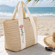 Gift For Yourself, Gift For Women, Summer, Adorable, Icon - Birth Month Flower With Name - Personalized Straw Beach Bag