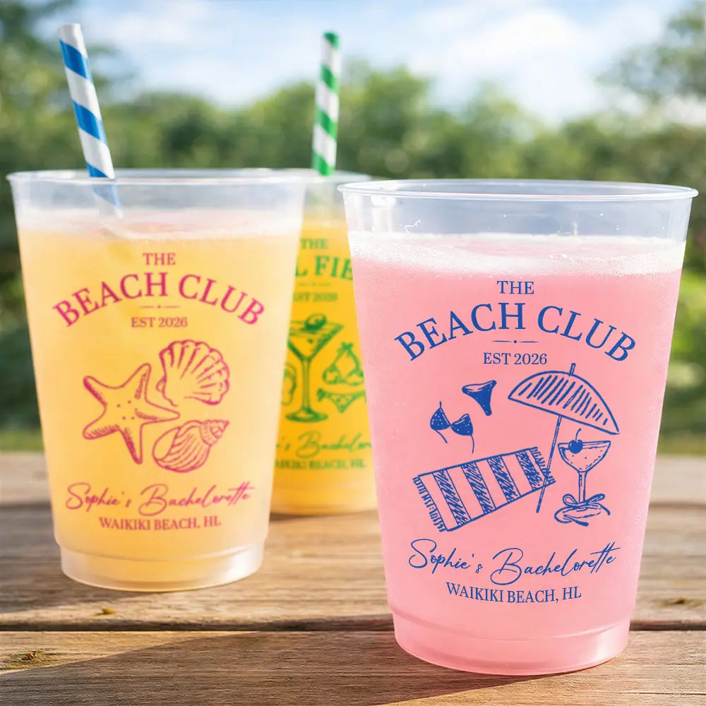 Gift For Bestie, Humorous, Summer, Icon - The Beach Club Bachelorette Party - Personalized Frosted Cups