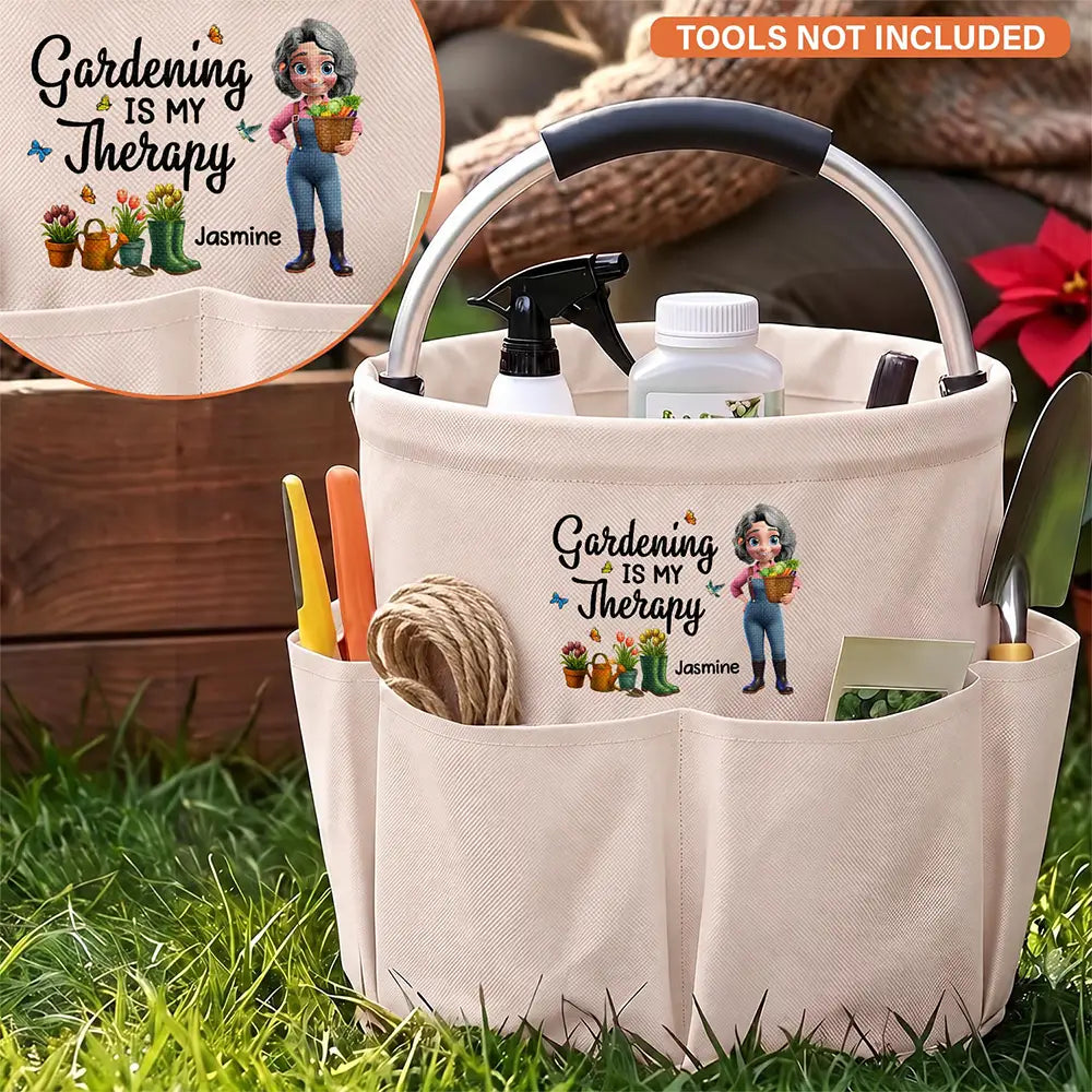 Gardening,Gift For Women,Gift For Yourself,Gifts For Her,Happy,Vector - Retirement Birthday Gift For Gardening Lovers - Personalized Cartoon Gardener Tool Bag