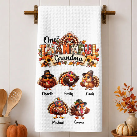 Thanksgiving Gift For Grandma - Personalized One Thankful Grandma Kitchen Towel