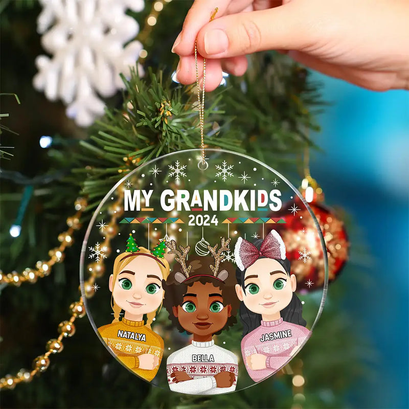 Flat Art My Grandkids Our Grandkids - Christmas Gift For Grandparents - Personalized Circle Acrylic Ornament