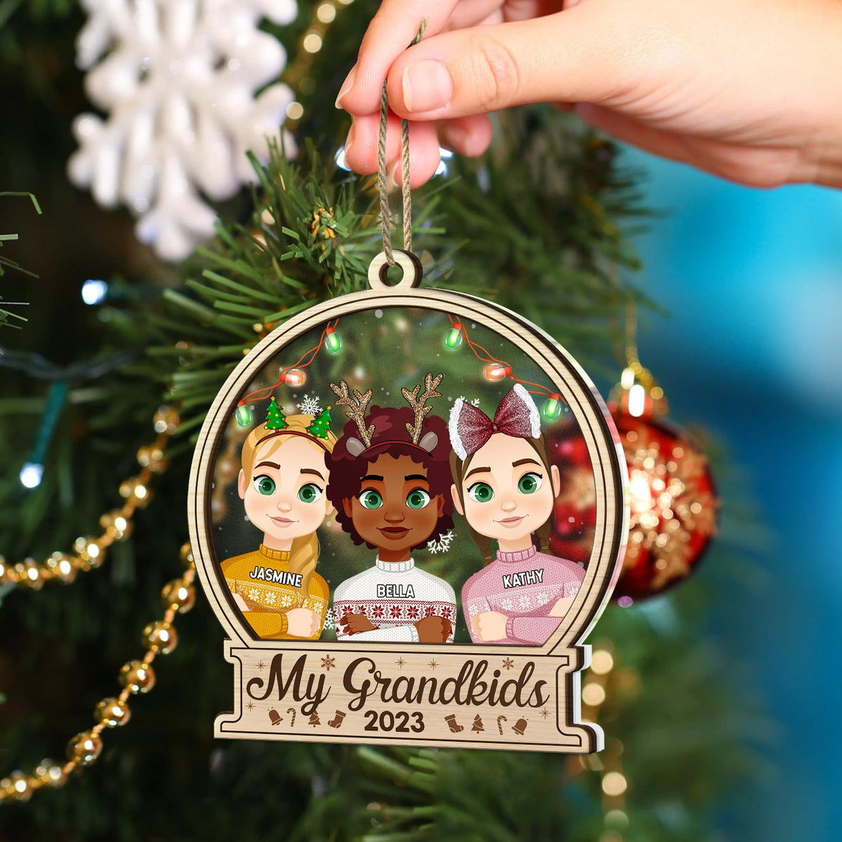 Christmas Flat Art Our Grandkids 2023 - Gift For Grandparents - Personalized 2-Layered Mix Ornament
