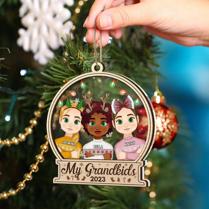Christmas Flat Art Our Grandkids 2023 - Gift For Grandparents - Personalized 2-Layered Mix Ornament