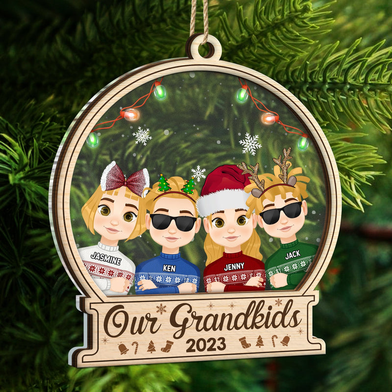 Christmas Flat Art Our Grandkids 2023 - Gift For Grandparents - Personalized 2-Layered Mix Ornament