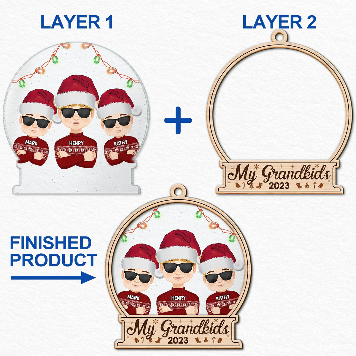 Christmas Flat Art Our Grandkids 2023 - Gift For Grandparents - Personalized 2-Layered Mix Ornament