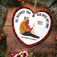 Christmas Couple All Because You Slid Into My Dms - Gift For Couples - Personalized Custom Shaped Wooden Ornament