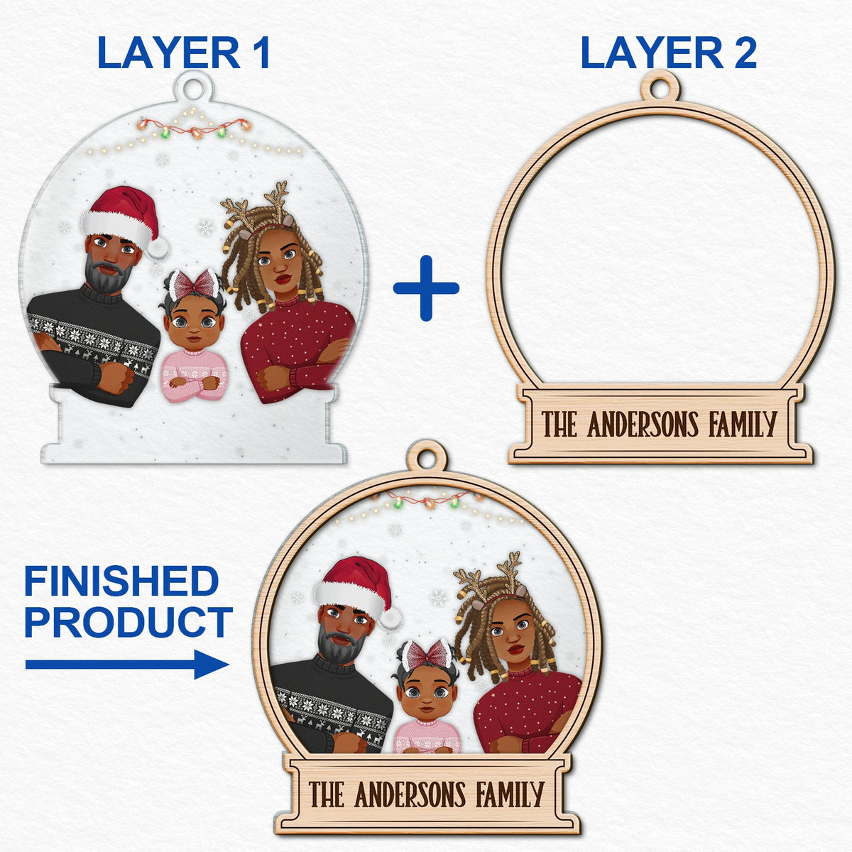 Christmas Family Custom Name - Gift For Family - Personalized 2-Layered Mix Ornament