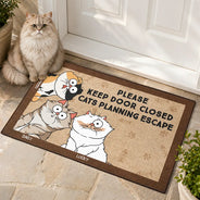 Cartoon Cats Planning Escape - Gift For Cat Lovers - Personalized Doormat