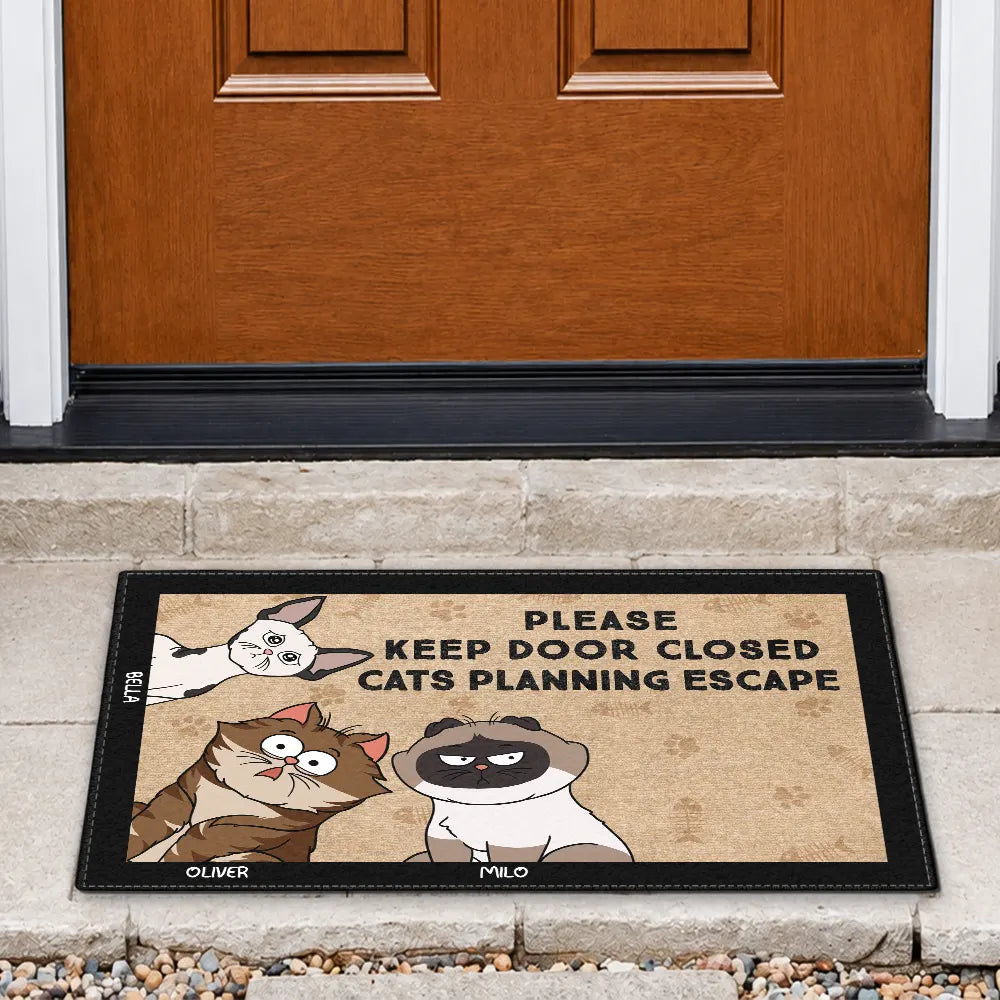 Cartoon Cats Planning Escape - Gift For Cat Lovers - Personalized Doormat