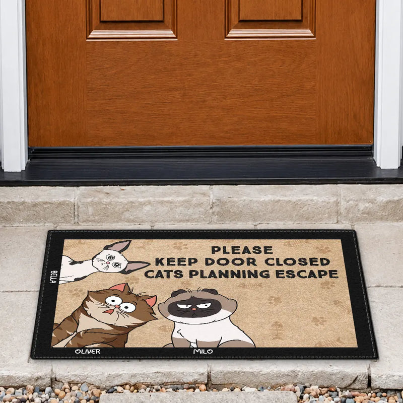 Cartoon Cats Planning Escape - Gift For Cat Lovers - Personalized Doormat