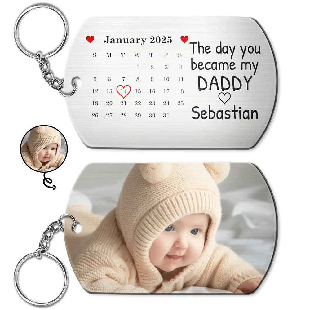 Calendar Custom Photo The Day You Became My Mommy - Gift For Mother, Father - Personalized Aluminum Keychain