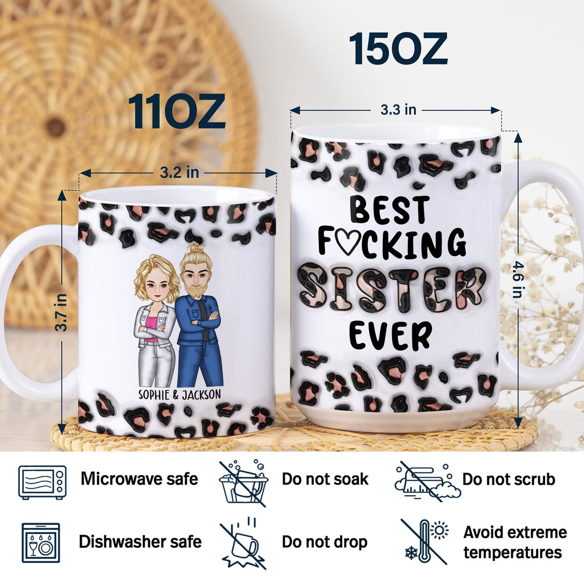 Best Sister Ever - Gift For Siblings - 3D Inflated Effect Printed Mug, Personalized White Edge-to-Edge Mug