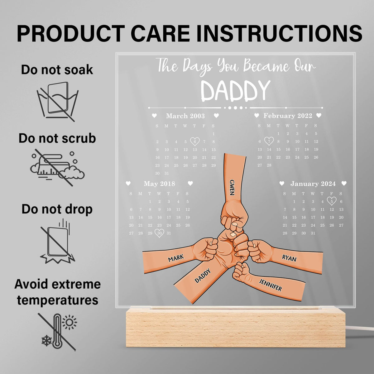 Calendar The Day You Became Our Daddy - Personalized 3D Led Light Wooden Base