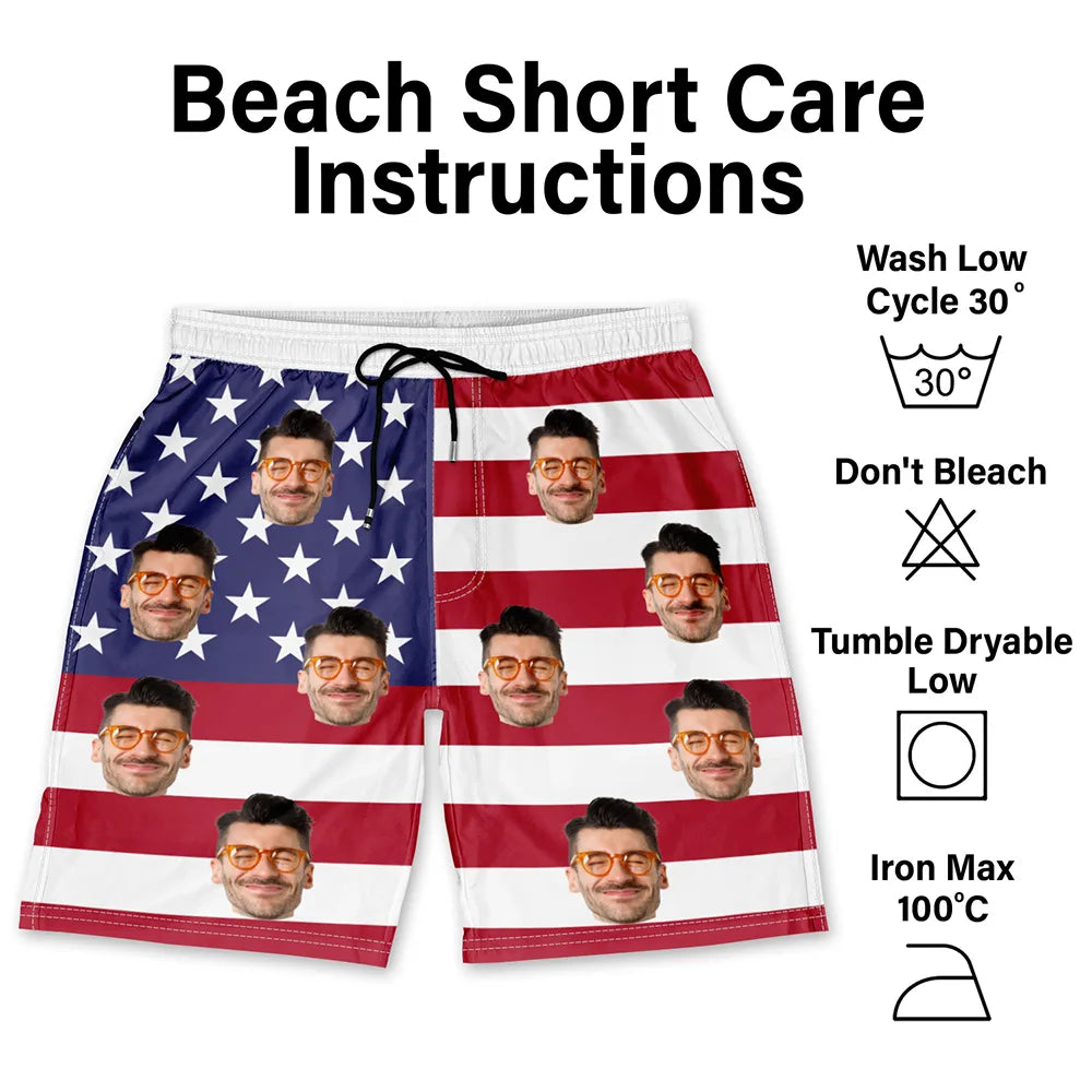 Custom Photo American Flag - Personalized Unisex Beach Shorts