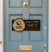 Monogram Wedding Gift Happily Married - Personalized Custom Shaped Wood Sign