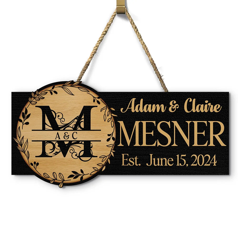 Monogram Wedding Gift Happily Married - Personalized Custom Shaped Wood Sign