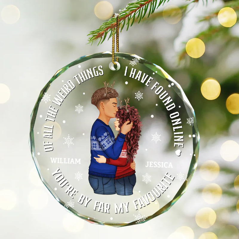 Christmas Couple Sideview You Are My Favorite By Far - Personalized Circle Glass Ornament