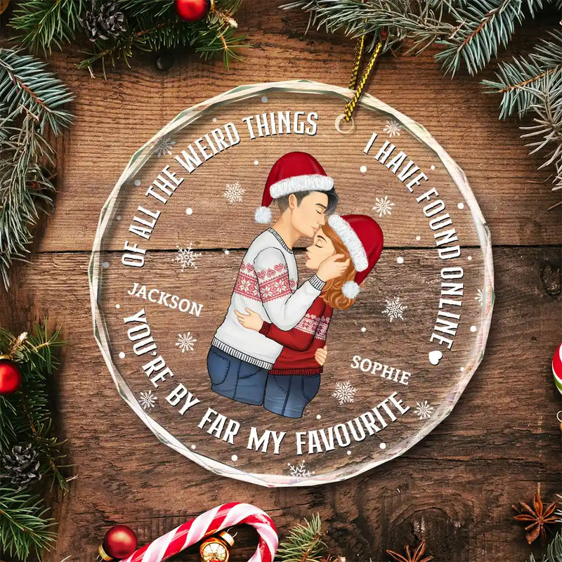 Christmas Couple Sideview You Are My Favorite By Far - Personalized Circle Glass Ornament