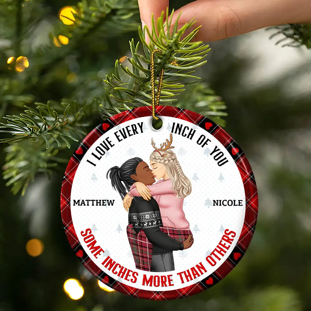 Christmas Couple Love Every Inch Of You - Personalized Circle Ceramic Ornament