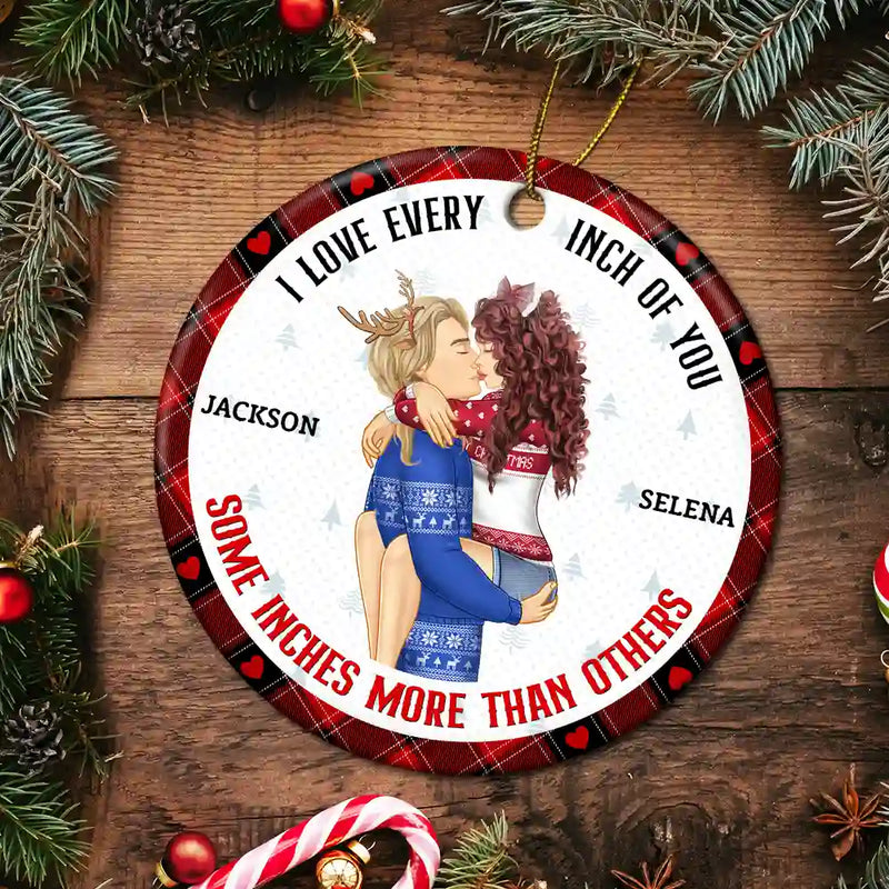 Christmas Couple Love Every Inch Of You - Personalized Circle Ceramic Ornament